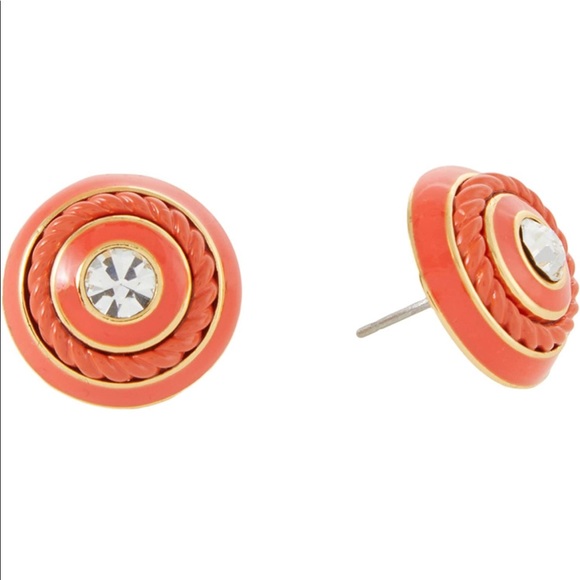 NEW KATE SPADE Know The Ropes Mixed Media Gold Stud Earrings Red